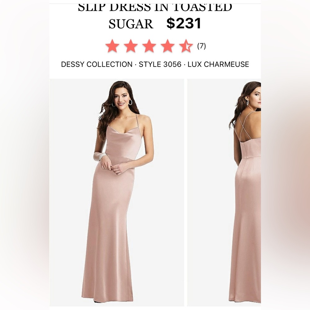 Dessy collection COWL-NECK CRISS CROSS BACK SLIP DRESS IN TOASTED SUGAR
